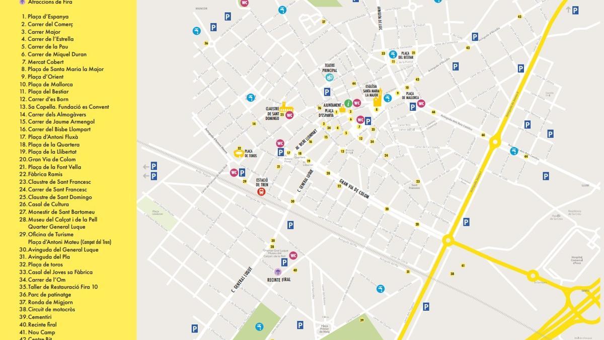 Este mapa muestra la ubicación de los aparcamientos disponibles durante la feria y la 'revetlla'.