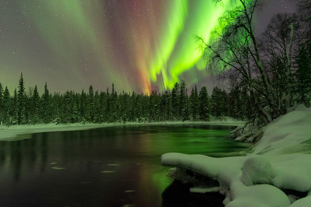Las auroras boreales iluminan los cielos del este de Finlandia, un espectáculo natural que se disfruta lejos de la contaminación lumínica.