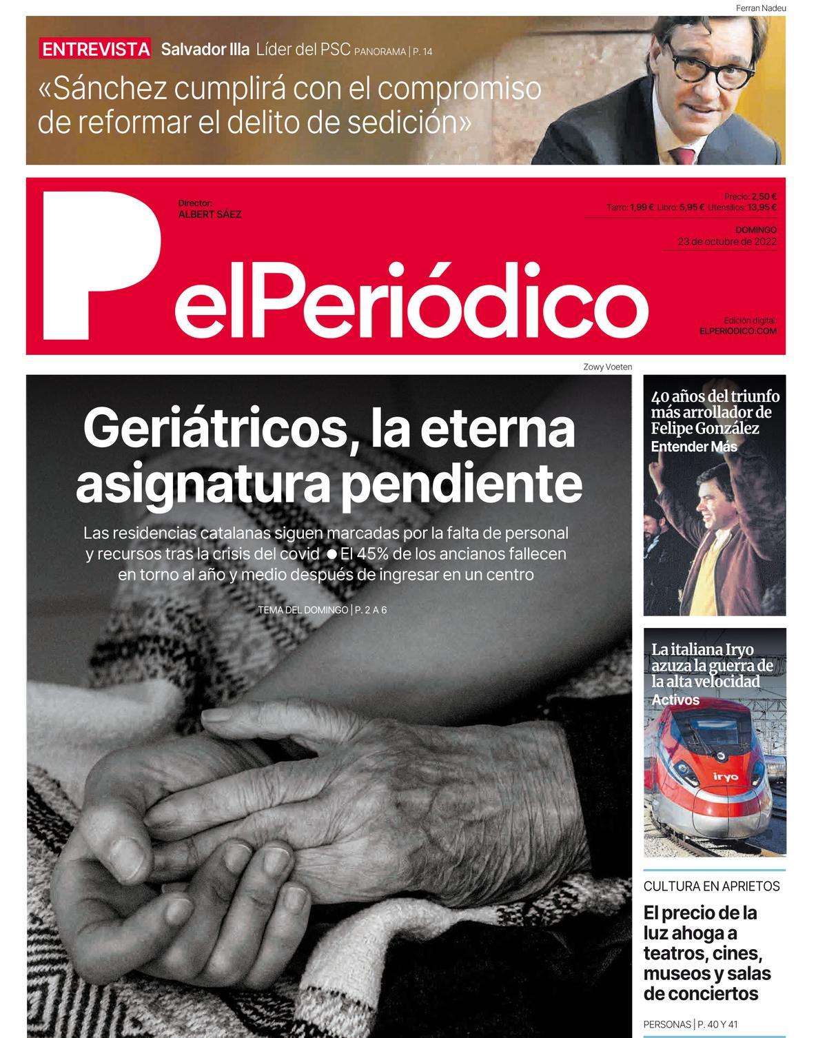 La portada d’EL PERIÓDICO del 23 d’octubre del 2022