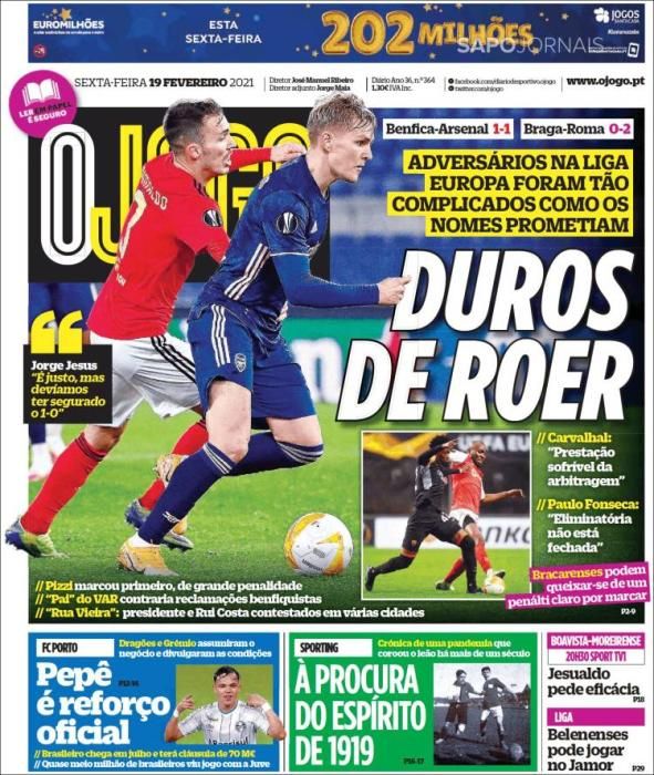 Portada O JOGO viernes 19 febrero 2021