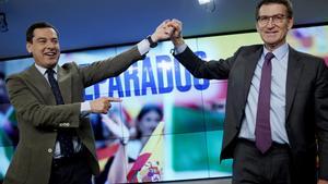 El presidente andaluz, Juanma Moreno, junto al líder del PP nacional, Alberto Núñez Feijóo.