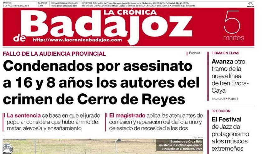 Esta es la portada de EL PERIÓDICO EXTREMADURA correspondiente al día 5 de noviembre del 2019