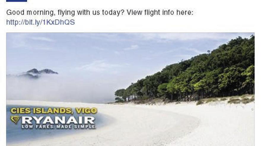 Captura del Facebook de Ryanair. // FdV