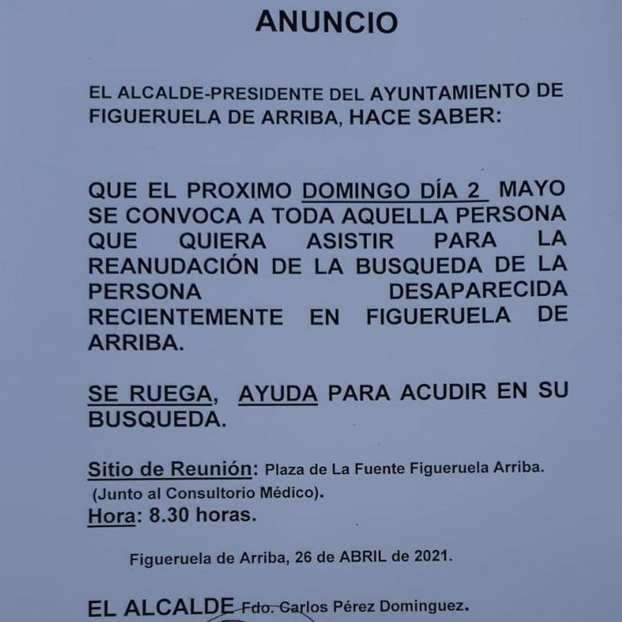 Bando publicado por el Ayuntamiento de Figueruela para anunciar la nueva jornada de búsqueda