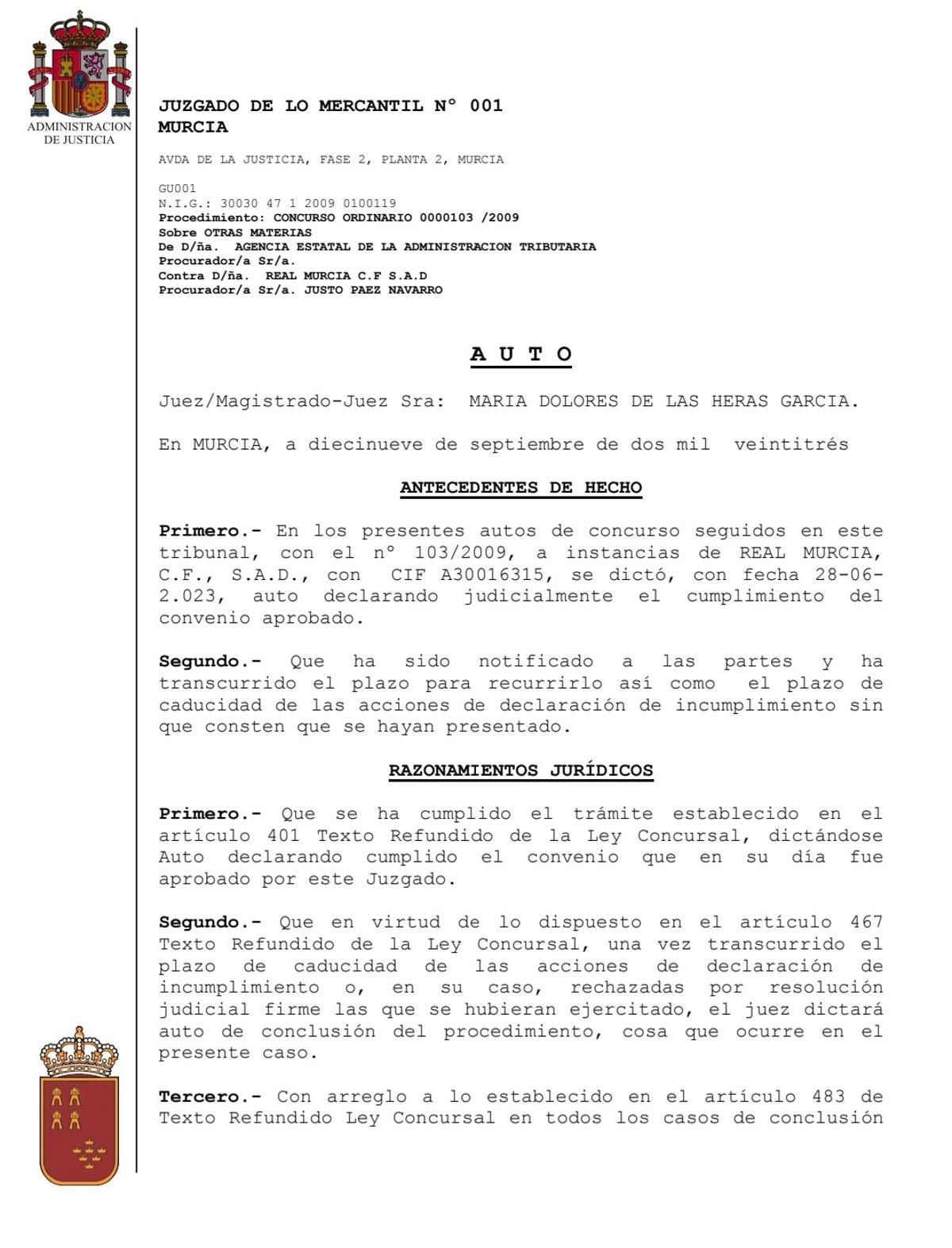 Documento que acredita el auto en firme.