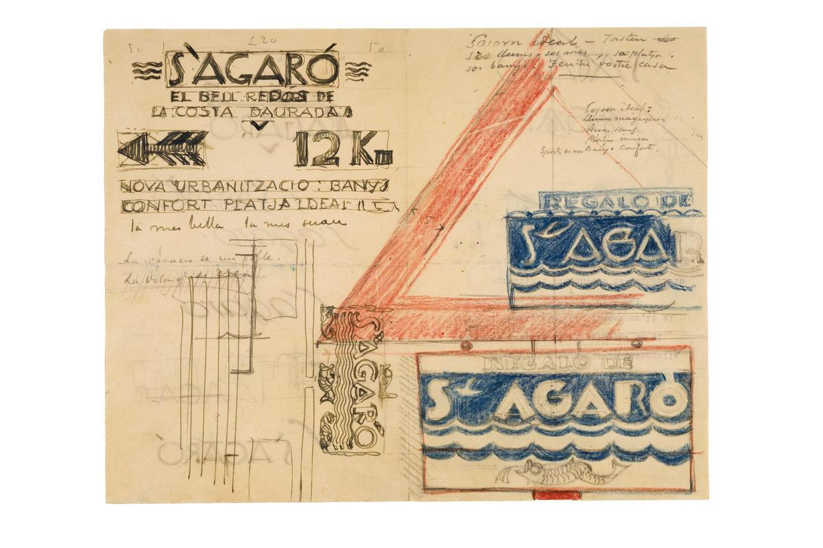 Croquis y esbozos de 1929 sobre la urbanización de S’Agaró, que forman parte de la exposición sobre el centenario de la urbanización de la Costa Brava.