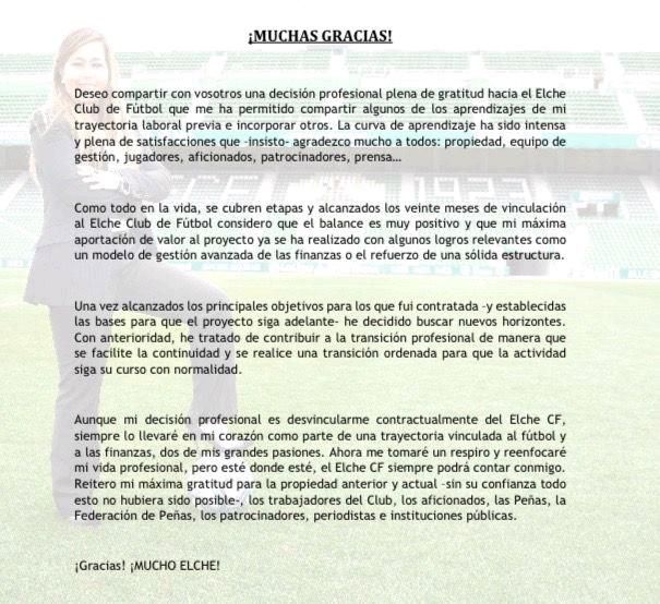 Carta de despedida de Patricia Rodríguez