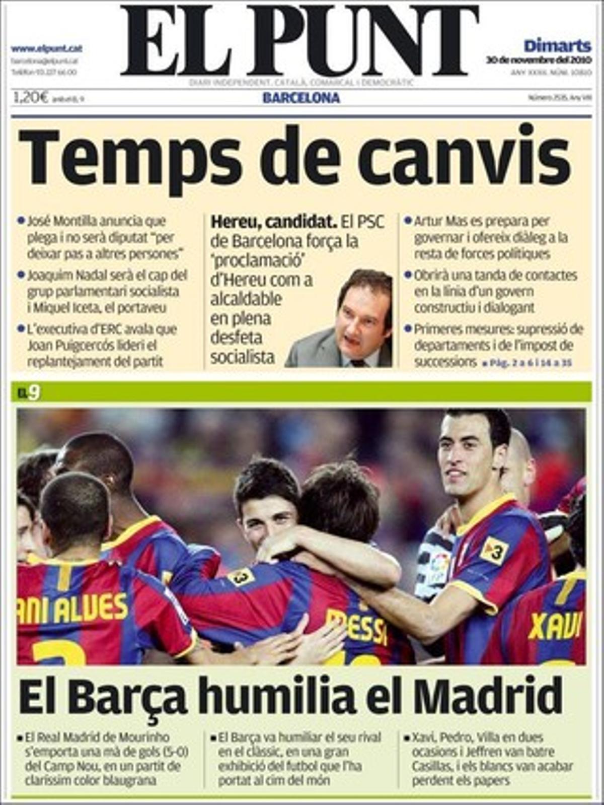 ’El Punt’ dóna rellevància en pàgines interiors a l’anàlisi del vot del 29-N i a les reaccions polítiques després del vererdicte de les urnes.