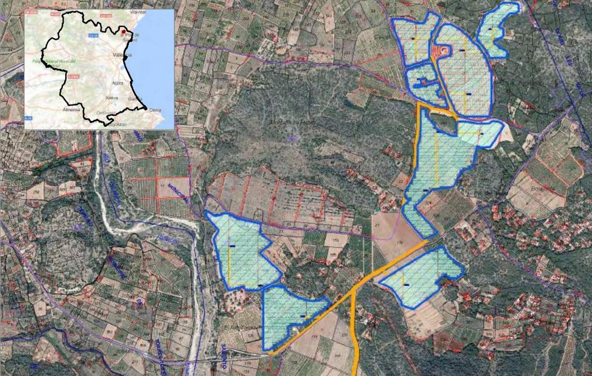 Plano del parque fotovoltaico que suministrará energía a a gigafactoría y que se va a instalar al norte de Sagunt..