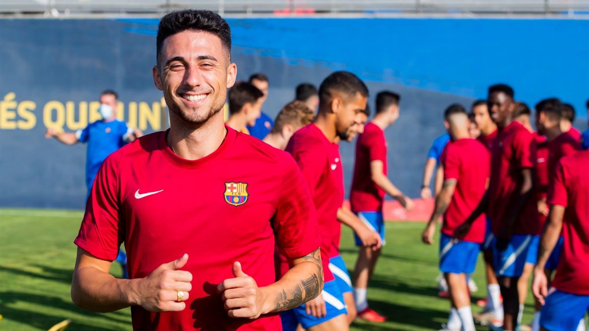 Primer entrenamiento de Guillem Jaime con el Barça B