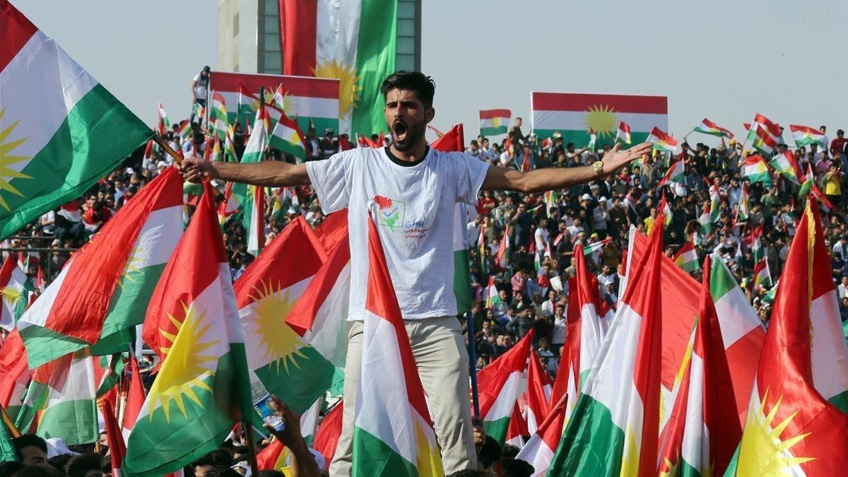 Mitin del presidente del Kurdistán iraquí, Masud Barzani, en la campaña del referéndum por la independencia, el 22 de septiembre en Erbil.