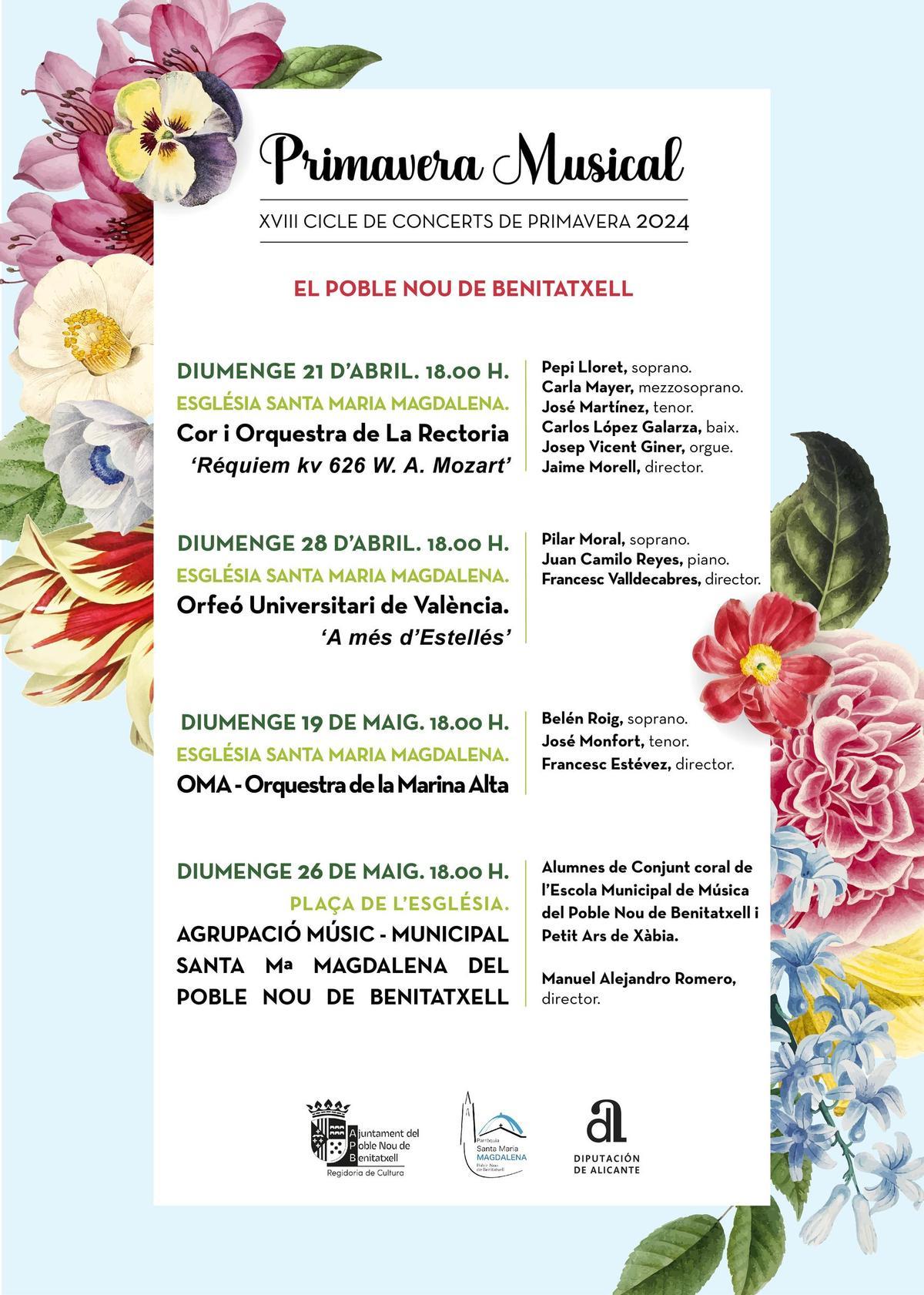 La programación de la &quot;Primavera Musical&quot; del Poble Nou de Benitatxell