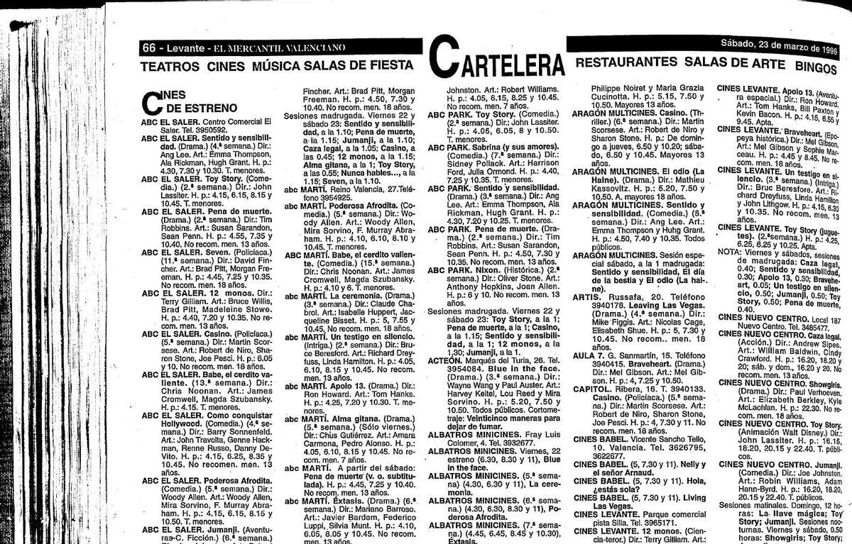 Primera programación de los Cines Babel el 23 de marzo de 1996.