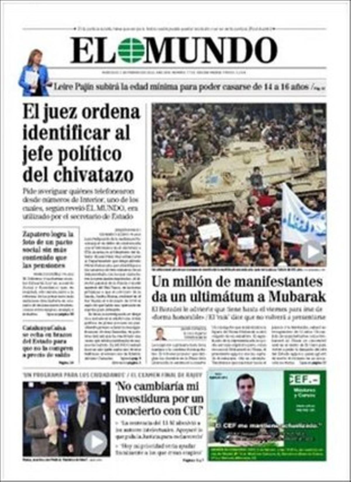 ’El Mundo’ també destaca en pàgines interiors que la fiscalia impulsarà la investigació dels nens robats, que el PP demana que no s’obri expedient d’expulsió a les immigrants ’sense papers’ maltractades, que l’eurodiputada del PP balear Rosa Estarás justifica estades d’hotel gratis amb la seva família en l’amistat amb el propietari de l’establiment i que el RACC veu adequada l’eradicació de les ’zones 80’ a Catalunya.