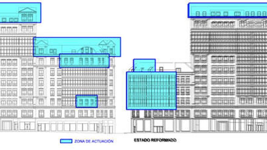 Estado actual del edficio Conde de Fenosa y zonas afectadas por el proyecto de derribo.