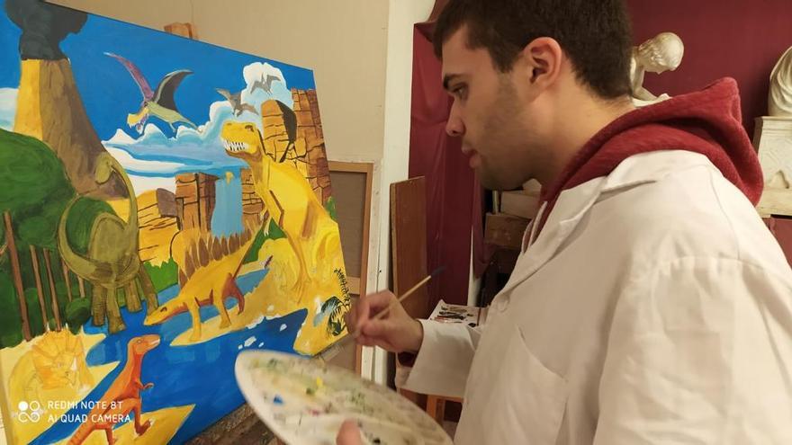 Los dinosaurios, una de las temáticas preferidas de este joven artista.