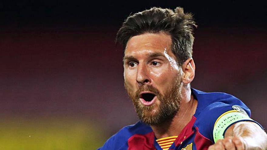 Messi celebrant un gol amb el Barça.