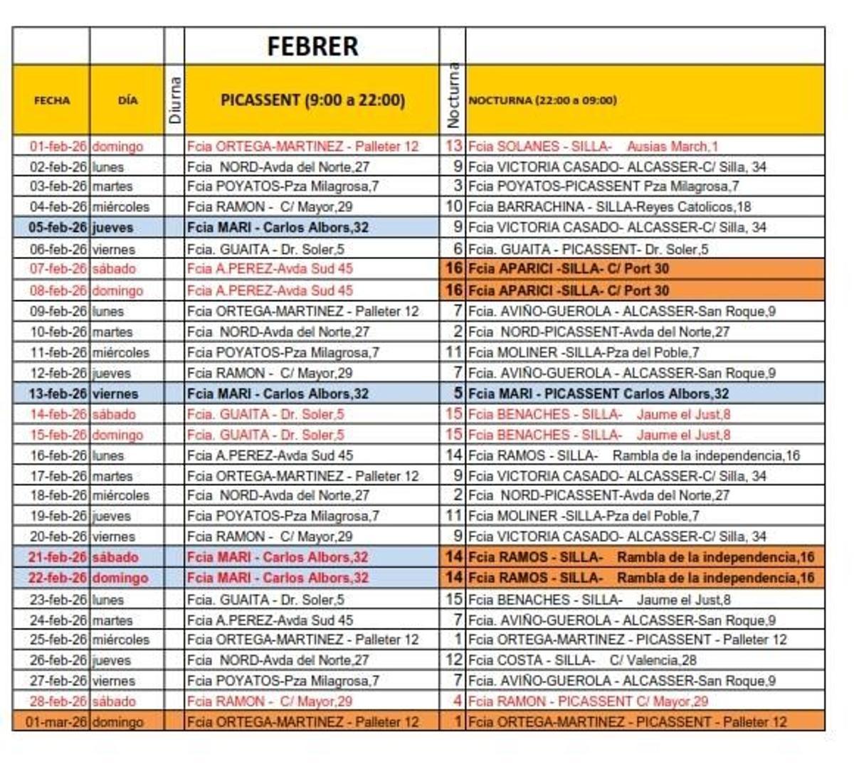 Farmacias de guardia en Febrero anunciadas en la web del Ayuntamiento de Picassent.