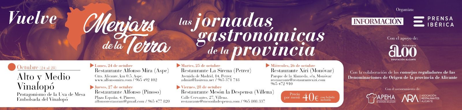 El restaurante Alfonso Mira de Aspe acoge el acto inaugural de «Menjars de la Terra»