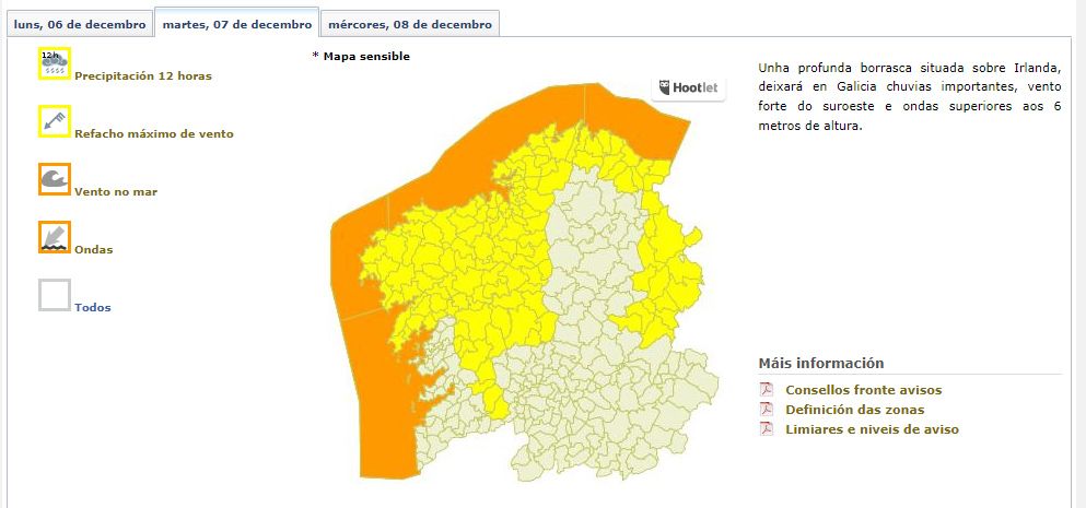 Alertas previstas por la Xunta para este martes