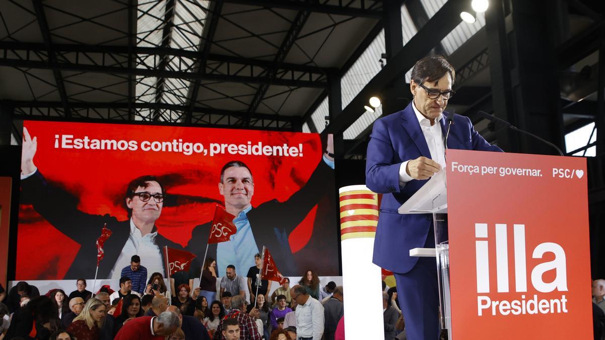 El líder i candidat del PSC al 12M, Salvador Illa, en el primer acte de campanya a Sabadell (Barcelona)