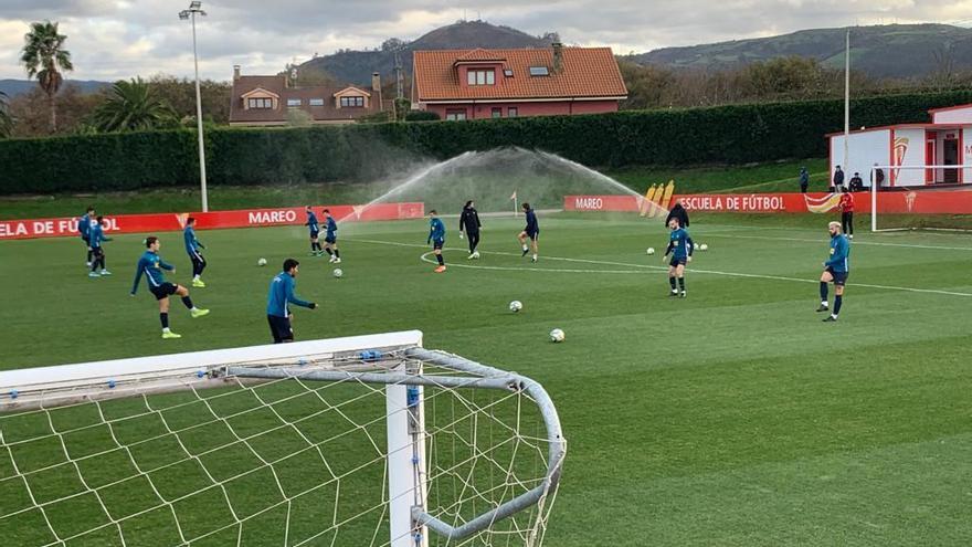 El entrenamiento del Sporting, esta tarde, en Mareo.