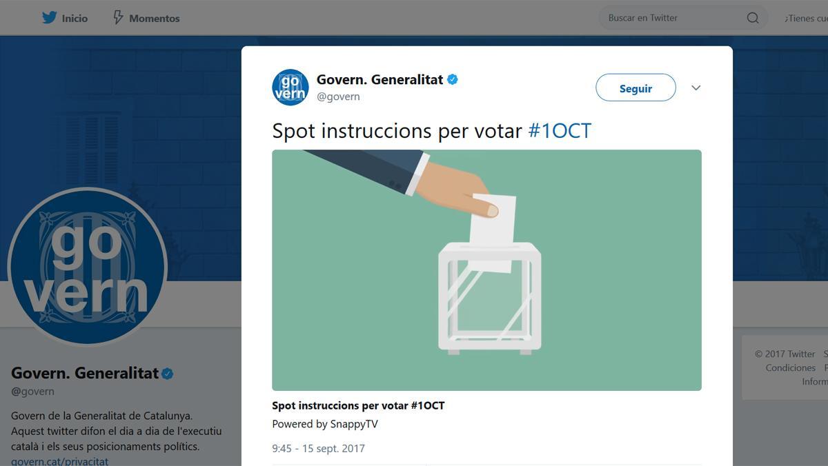 El Govern ha fet públic a través de Twitter un anunci amb les instruccions per poder votar al referèndum.