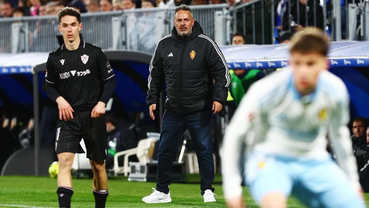 David Navarro, en el Ibercaja Estadio durante el partido entre el Real Zaragoza y el Almería.
