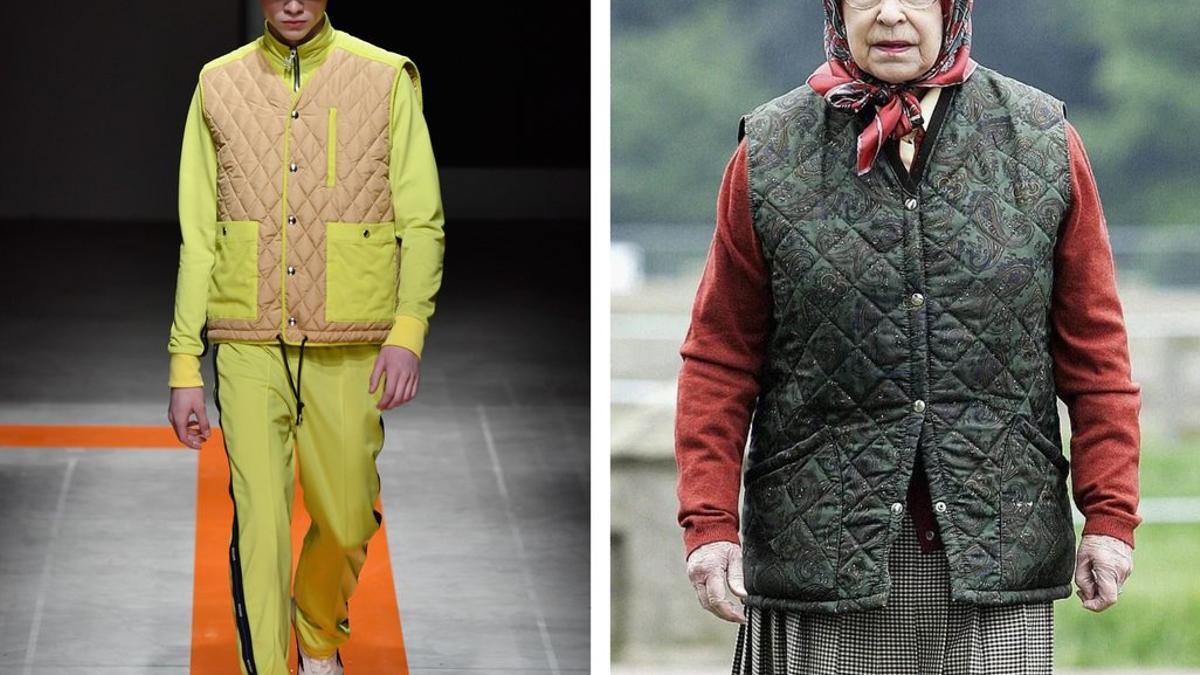 A la izquierda, un modelo en la Fashion Week de Milan. A la derecha, la reina Isabel II en Escocia.