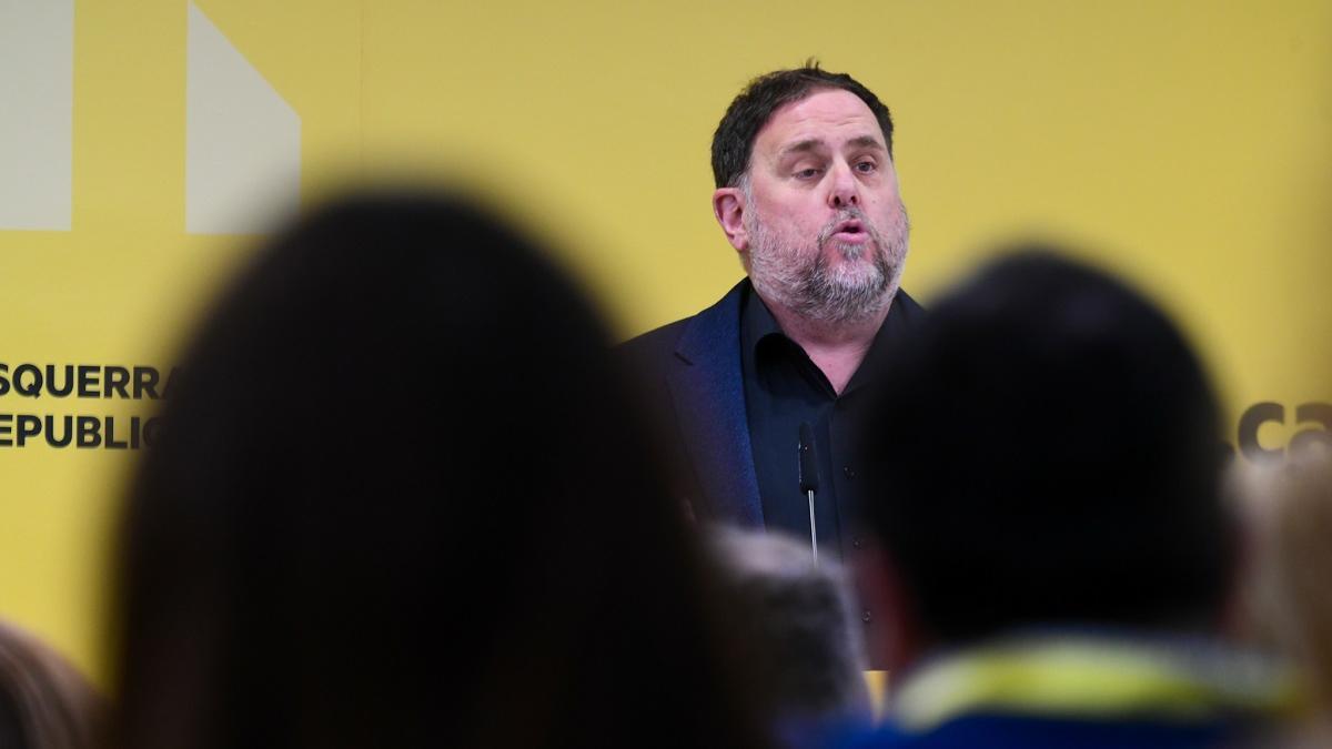 El líder de ERC, Oriol Junqueras, este sábado ante el Consejo Nacional de su partido