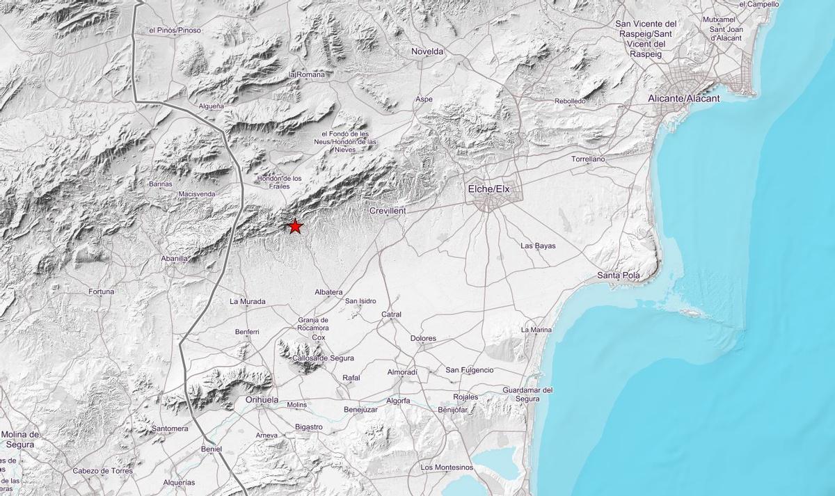 Un seísmo de magnitud 2,5 sacude el interior de Alicante sin causar daños