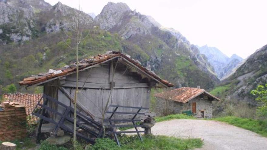 Un hórreo, junto al desfiladero de los Beyos, que se aprecia al fondo de la imagen.