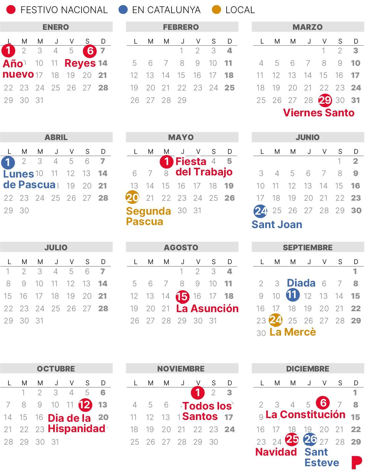 CALENDARIO laboral BARCELONA 2024 (con todos los FESTIVOS)