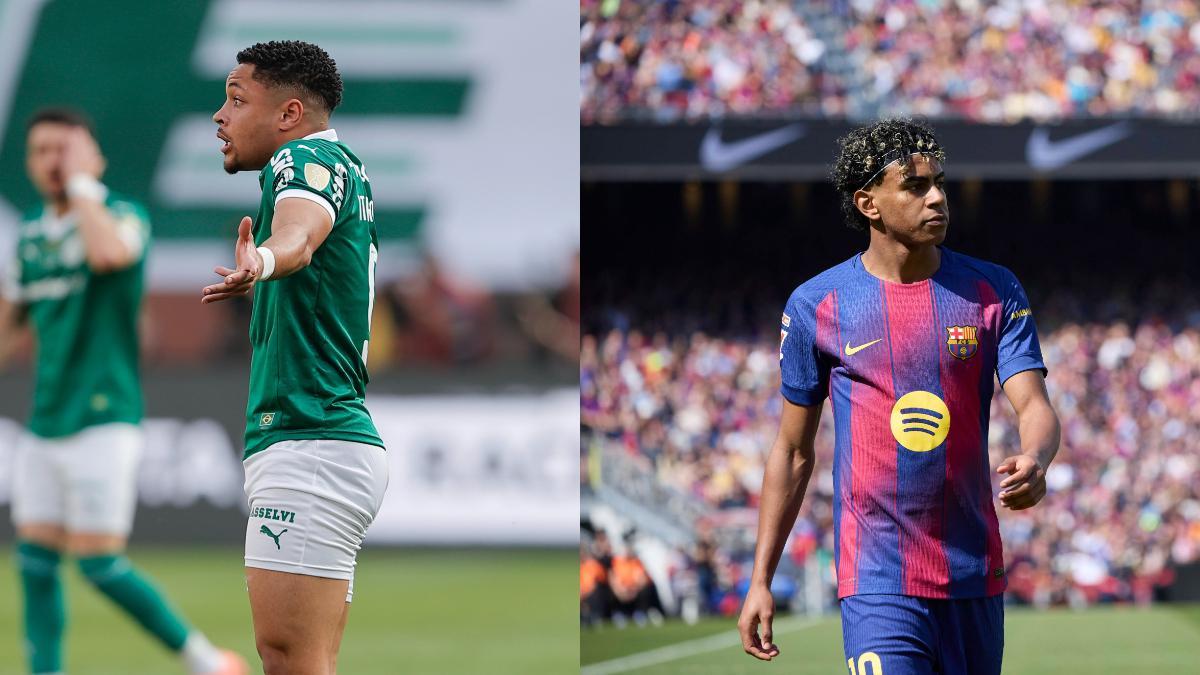 Vitor Roque y Lamine Yamal, de Palmeiras y FC Barcelona respectivamente