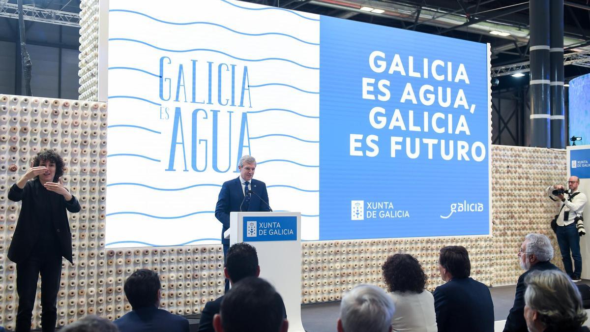 El presidente de la Xunta de Galicia, Alfonso Rueda, durante la jornada inaugural de Fitur 2024.