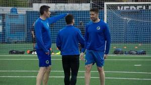 Albert Serra i Andreu Fontàs, durante un entrenamiento en el Municipal de Banyoles.