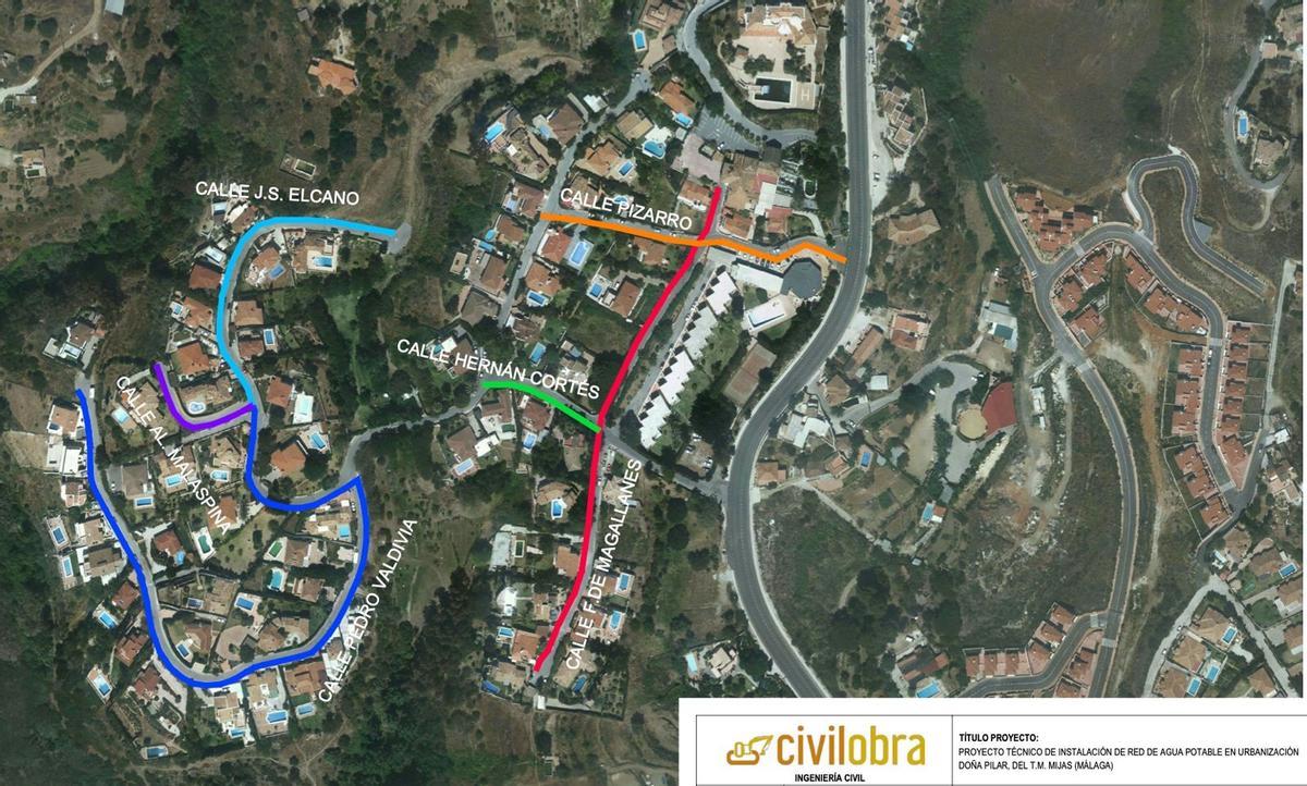 Detalle de las nuevas conducciones que discurrirá por la urbanización Doña Pilar de Mijas.
