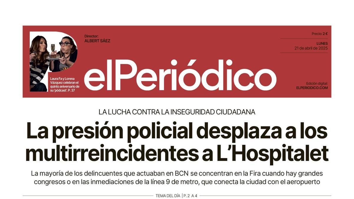La portada de EL PERIÓDICO del 21 de abril de 2025