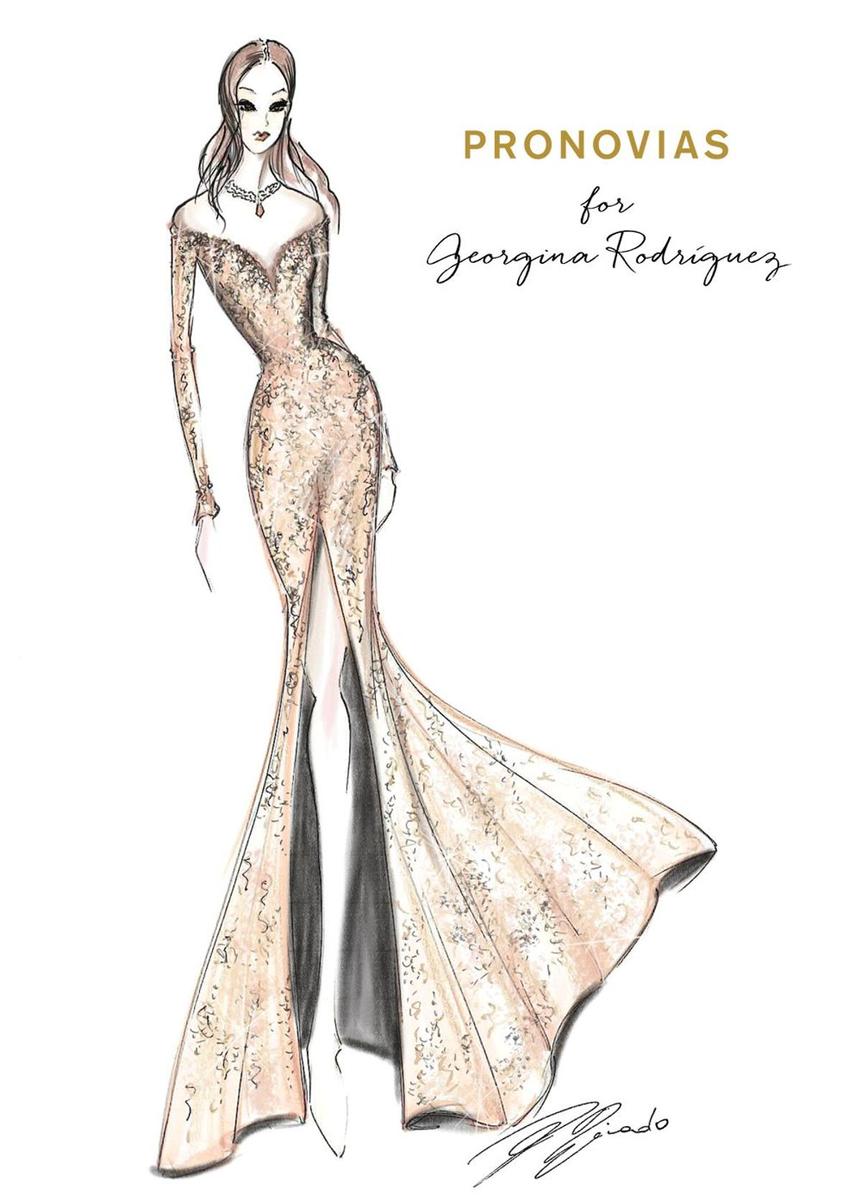 Boceto del vestido que Pronovias ha diseñado para Georgina Rodriguez