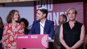 Ada Colau y Jéssica Albiach, con Jaume Asens la noche de las elecciones europeas