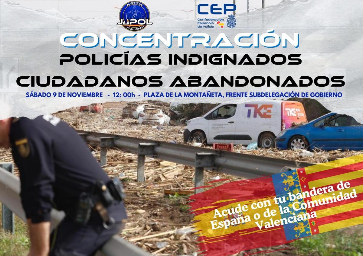 Cartel de la protesta de policías en Alicante.