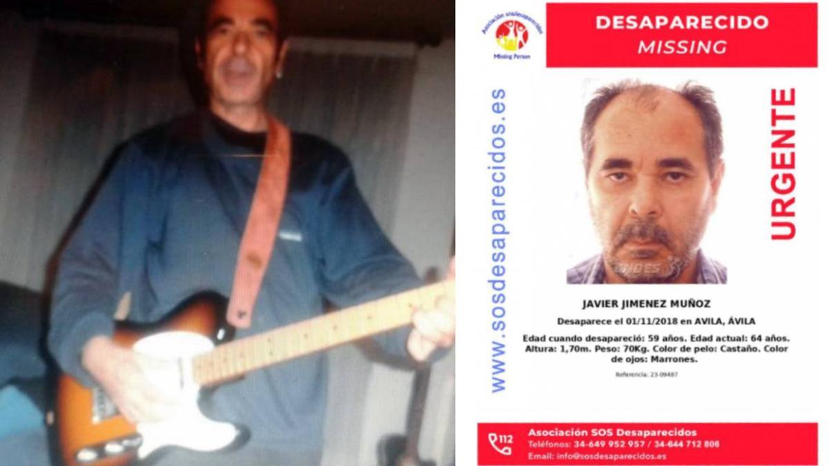 Una imagen de Javier Jiménez y el cartel alertando de su desaparición.