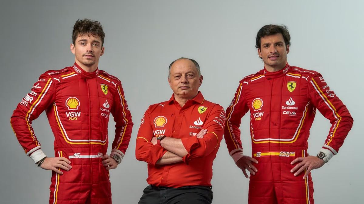 Leclerc, Vasseur y Carlos Sainz, en las imágenes difundidas por Ferrari tras la presentación de su monoplaza SF-24