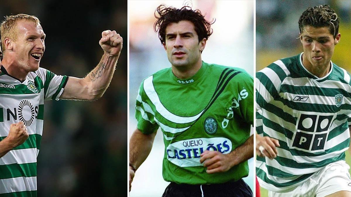 Mathieu, Figo y Cristiano Ronaldo, con la camiseta del Sporting de Portugal.