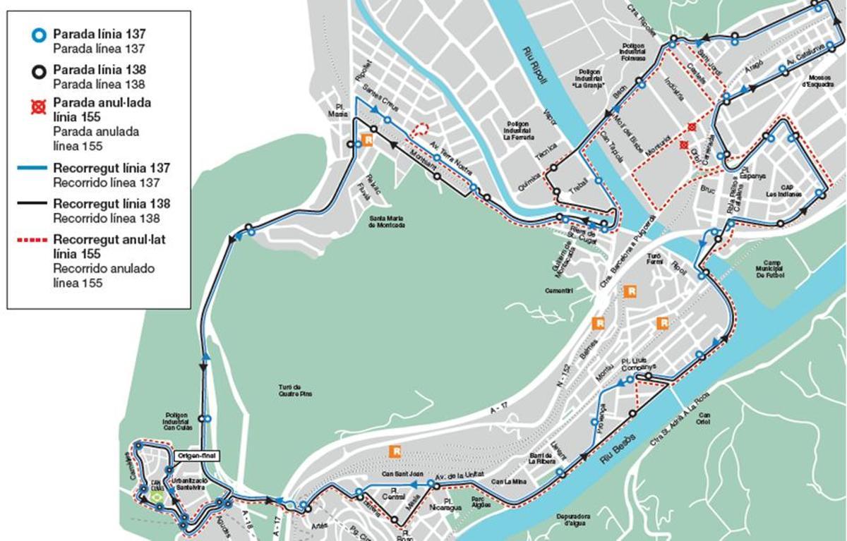 Recorrido de las dos nuevas líneas de bus en Montcada