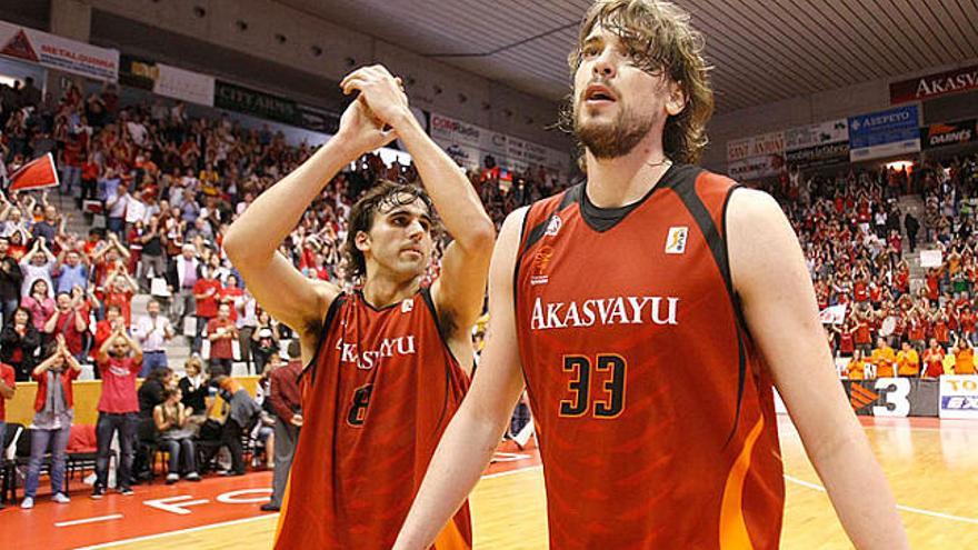 Sada i Gasol, el 18 de maig de 2008. L&#039;últim ple a Fontajau (5.000 espectadors) en un Akasvayu-Joventut.