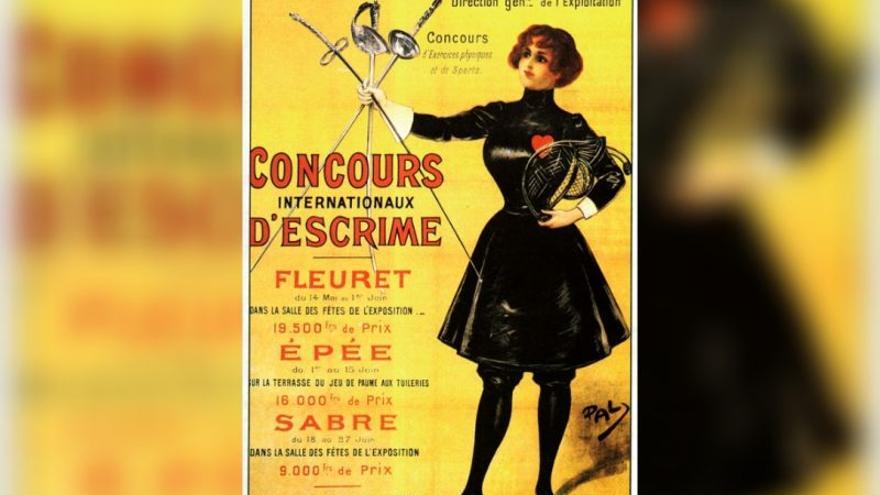 Cartel de un concurso de esgrima, dentro del marco de la Exposición Universal de Paris, que coincidió con la celebración de los II Juegos Olímpicos que no tuvieron cartel oficial.