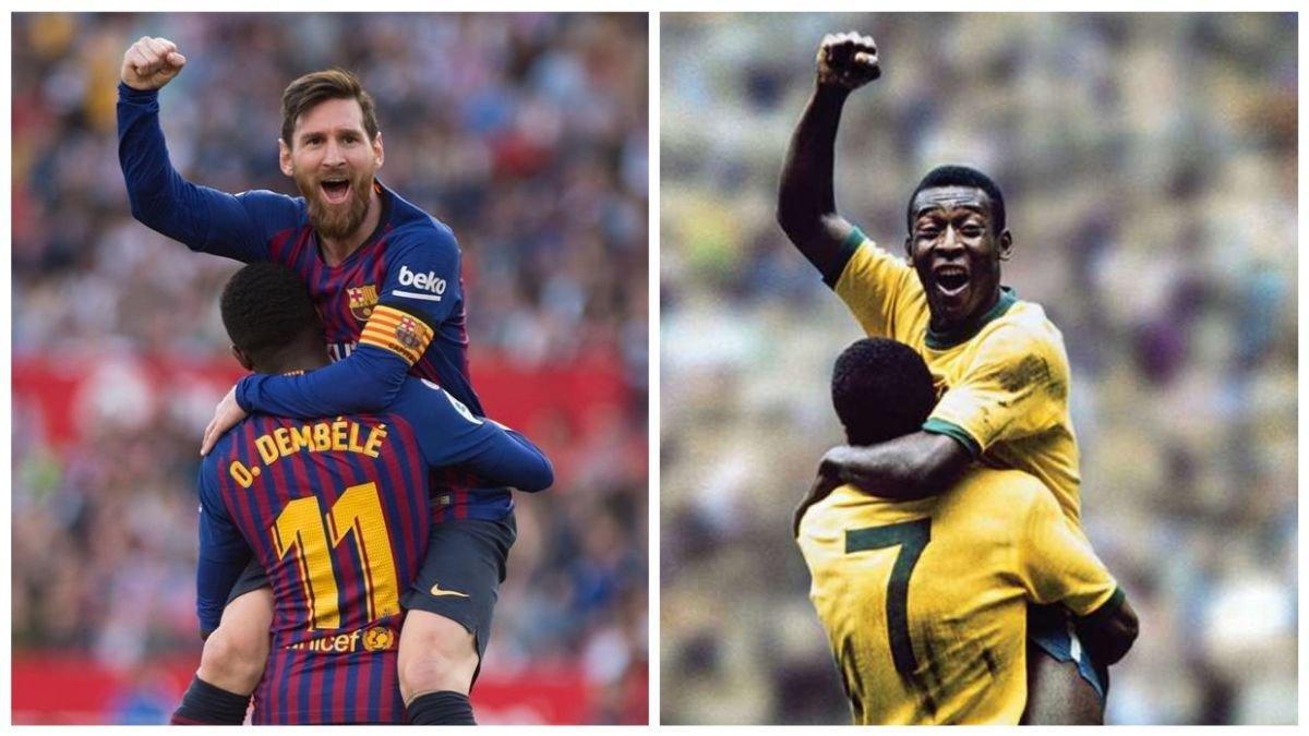 Messi celebra su segundo gol en el Pizjuán con Dembélé como Pelé lo hizo con Jairzinho en el Mundial-70.