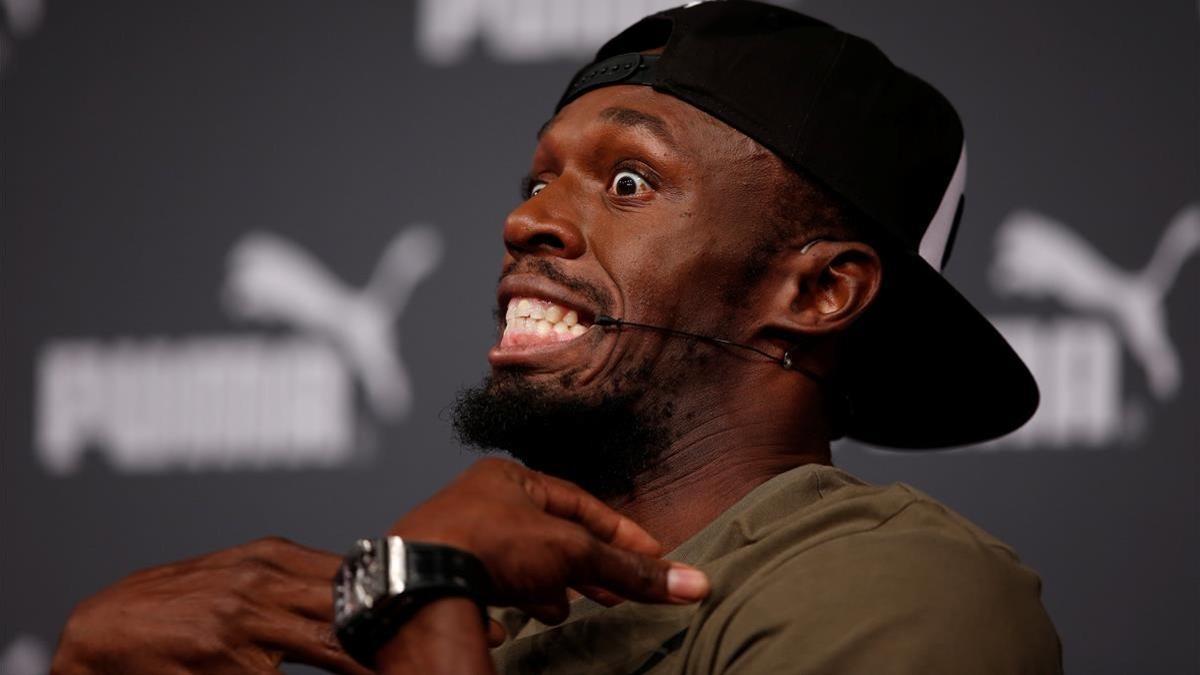 Usain Bolt, en una rueda de prensa previa al Mundial de Londres.