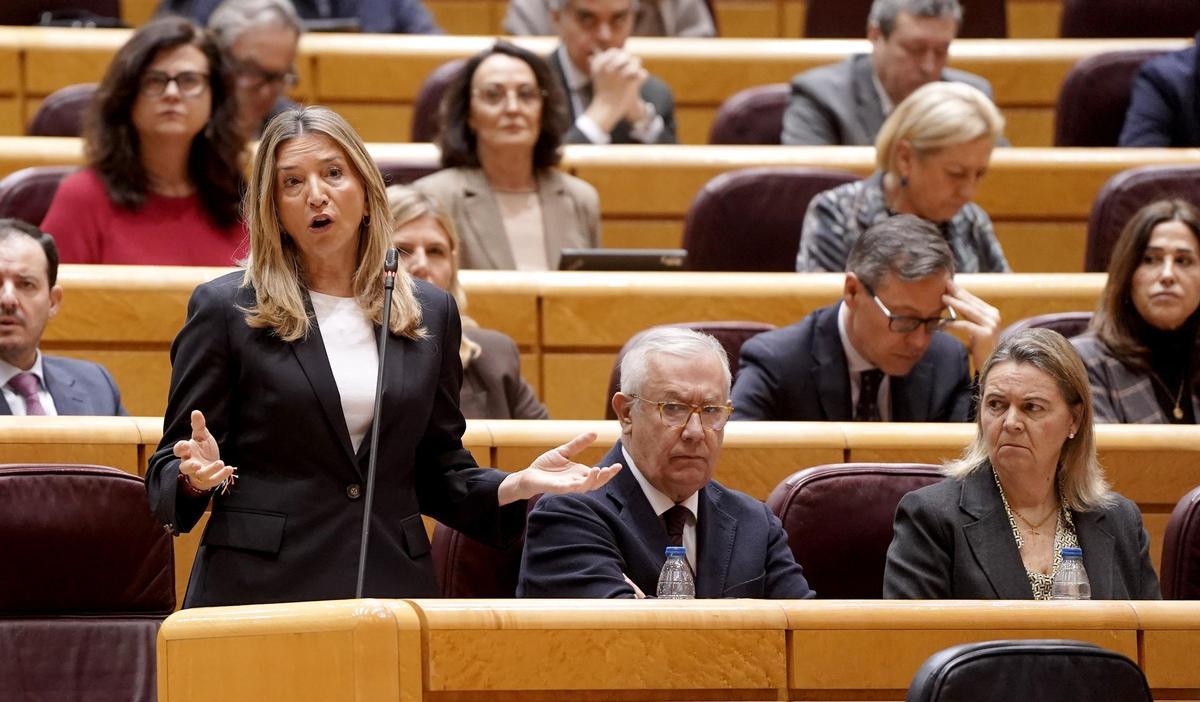 Alicia García, PP, durante su intervención antes de la comparecencia del ministro de Transportes, Óscar Puente.
